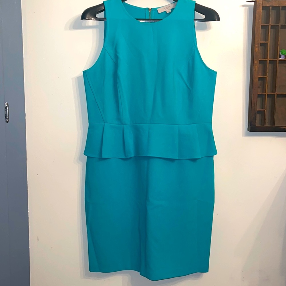 LOFT Women’s Turquoise Sleeveless Peplum Sheath Dress Size 12P